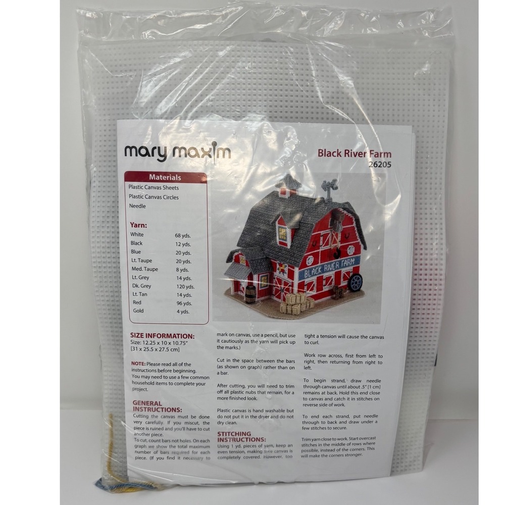 Mary Maxim Black River Farm Plastic Canvas Kit 26205 Red Barn 3D Scene New